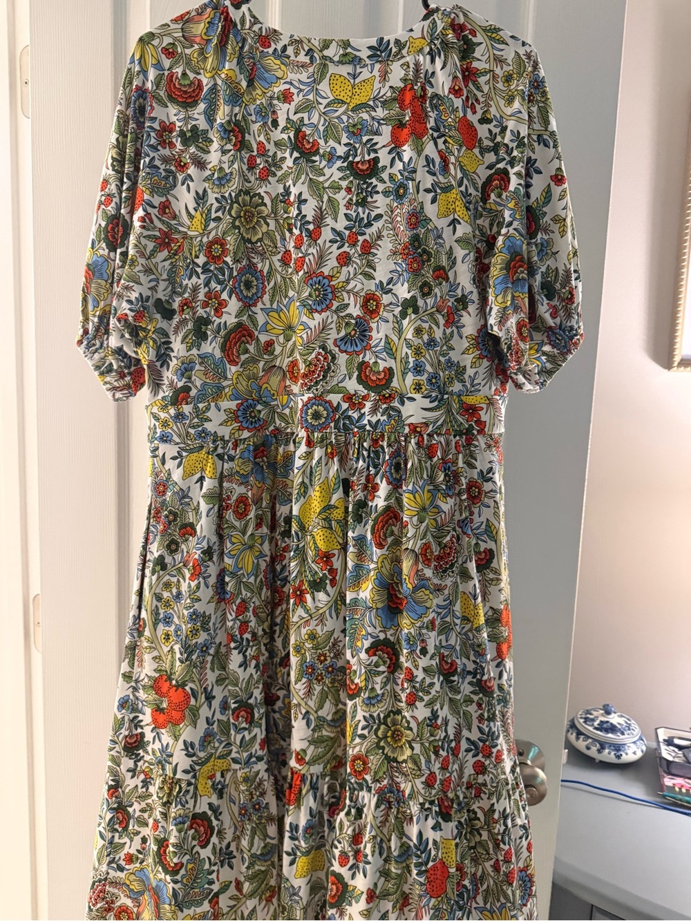 Boden Floral Tiered V-Neck Dress in Multi-Color - L - Picture 2 of 5